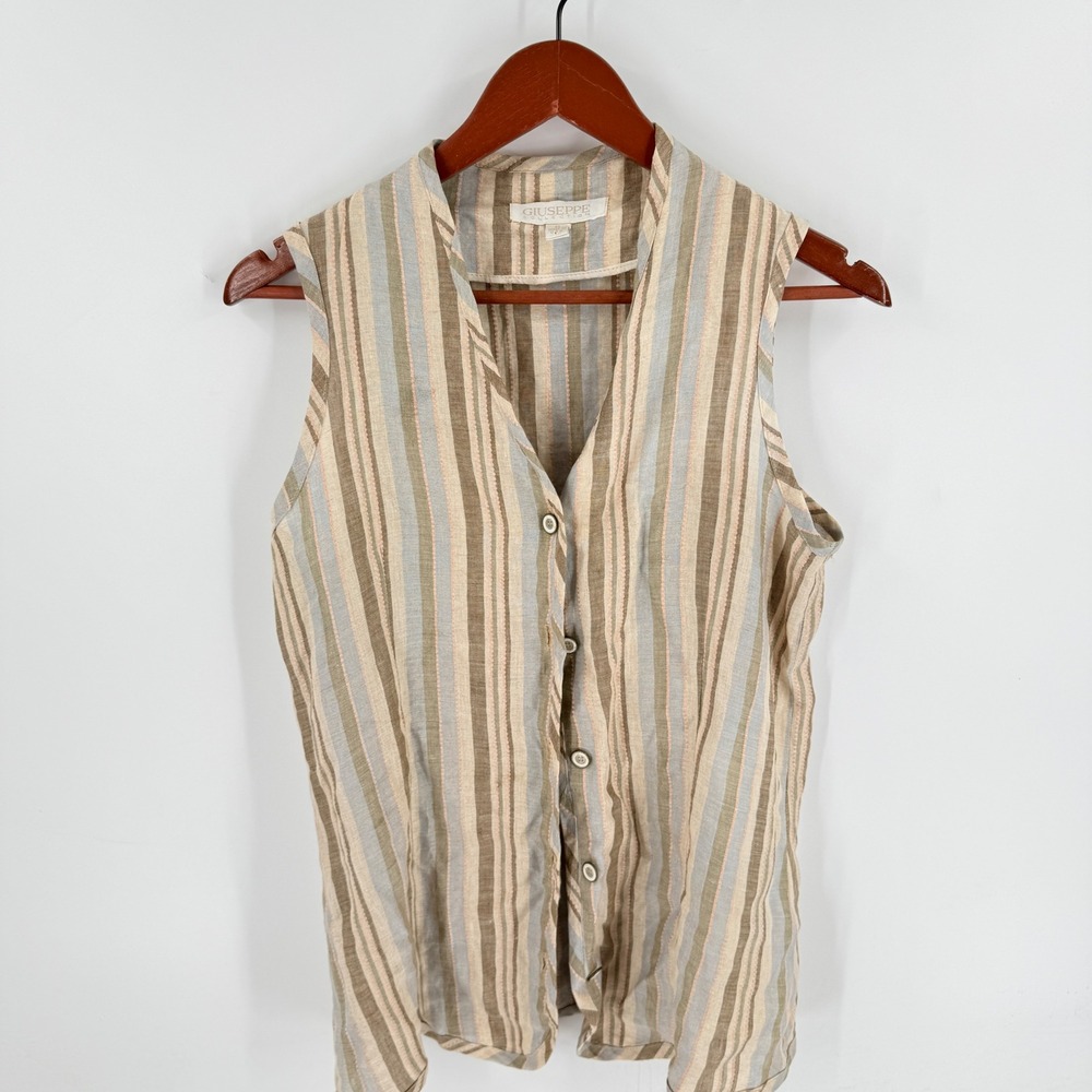 Giuseppe Collection Button Up Tank Top Multicolor Size 8 Linen Striped Boho